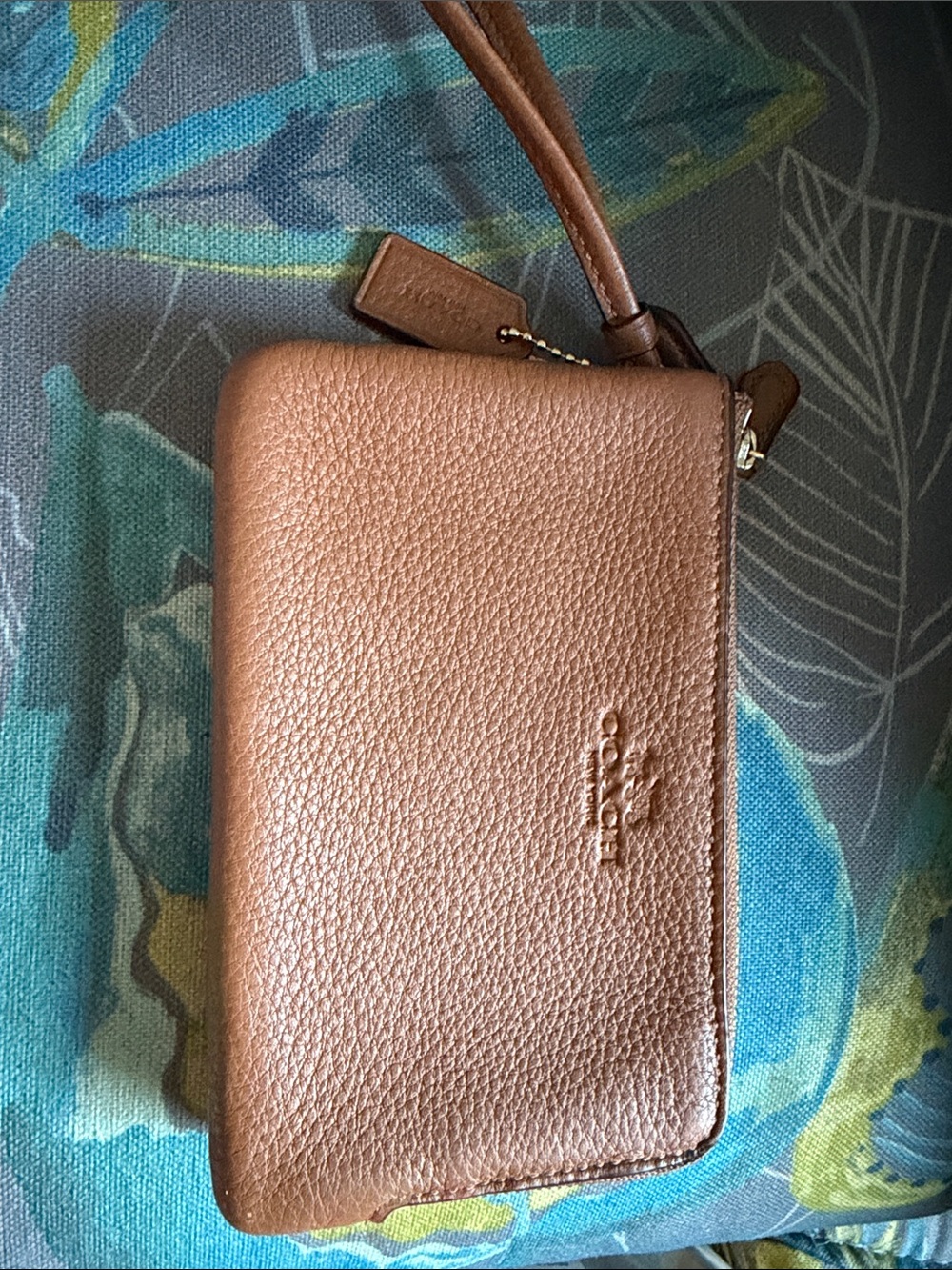 Coach Brown Pebbled Leather Wristlet with Strap Like New